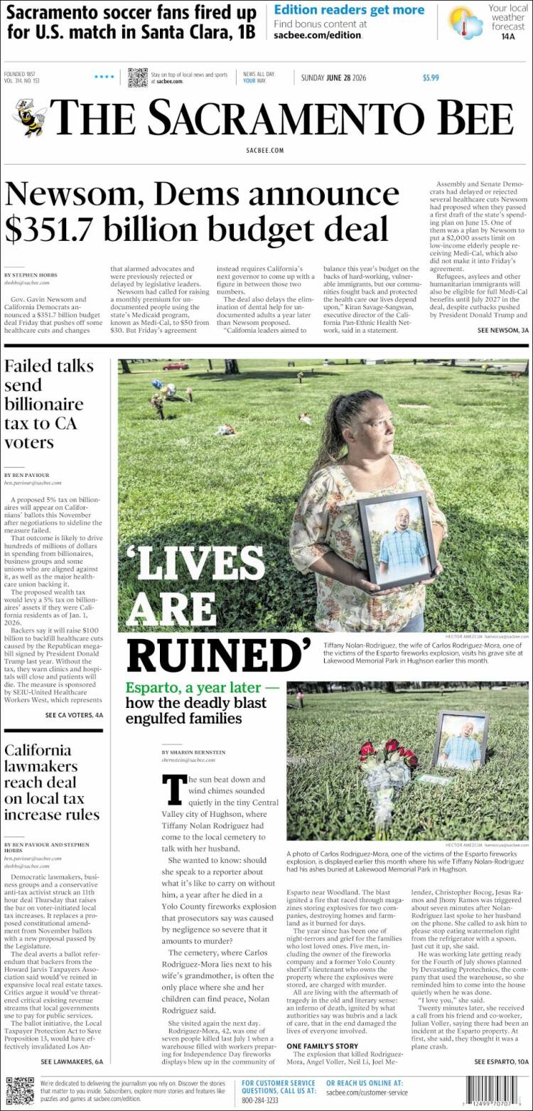 Portada de The Sacramento Bee (USA)