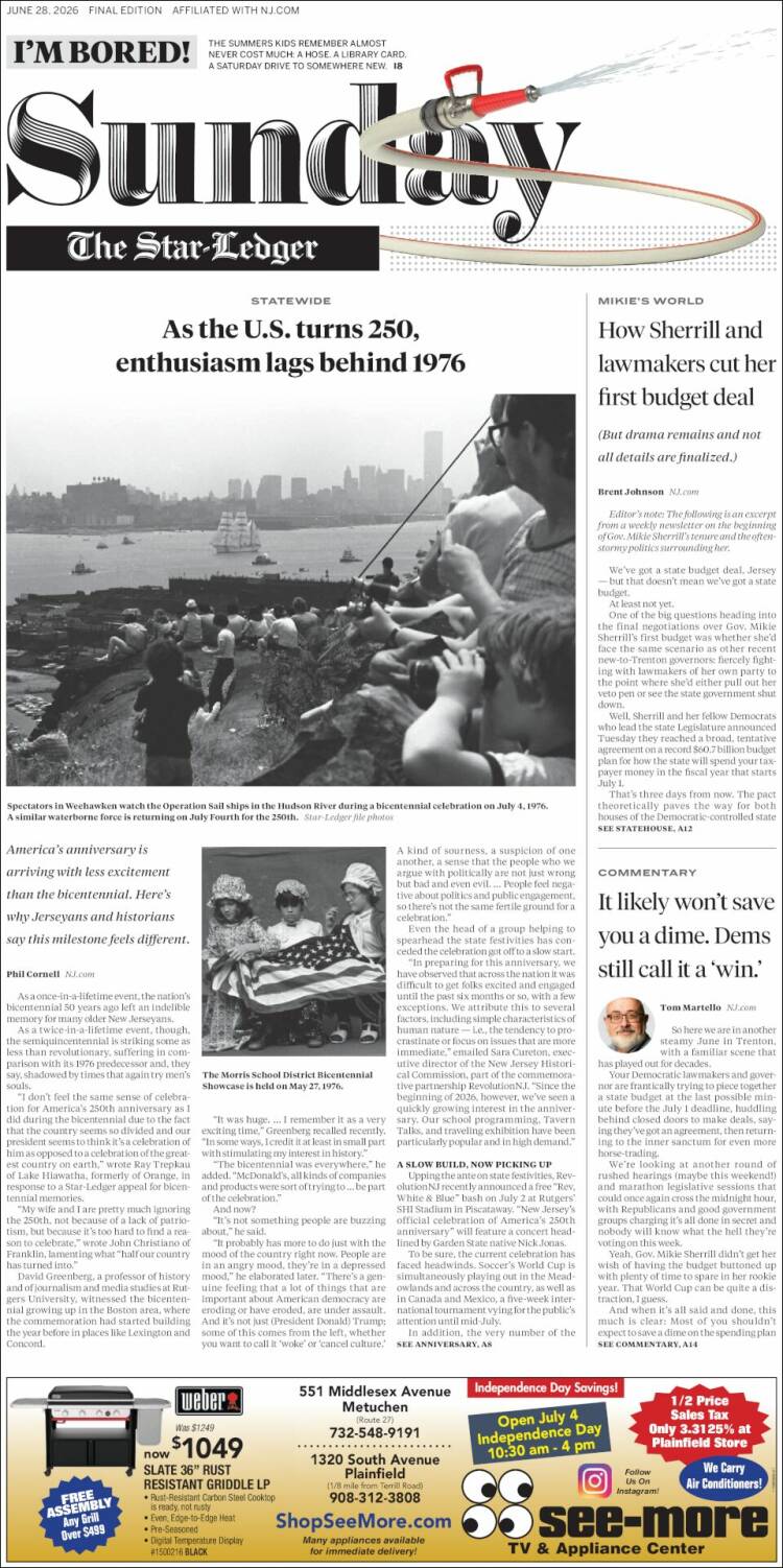 Portada de Star-Ledger (USA)