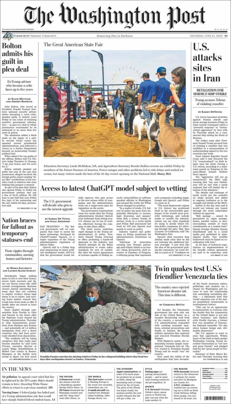 Portada de The Washington Post (USA)