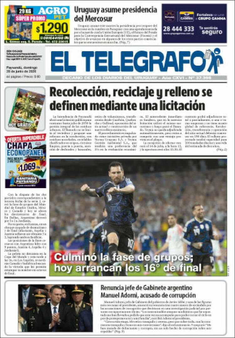 Portada de El Telégrafo (Uruguay)