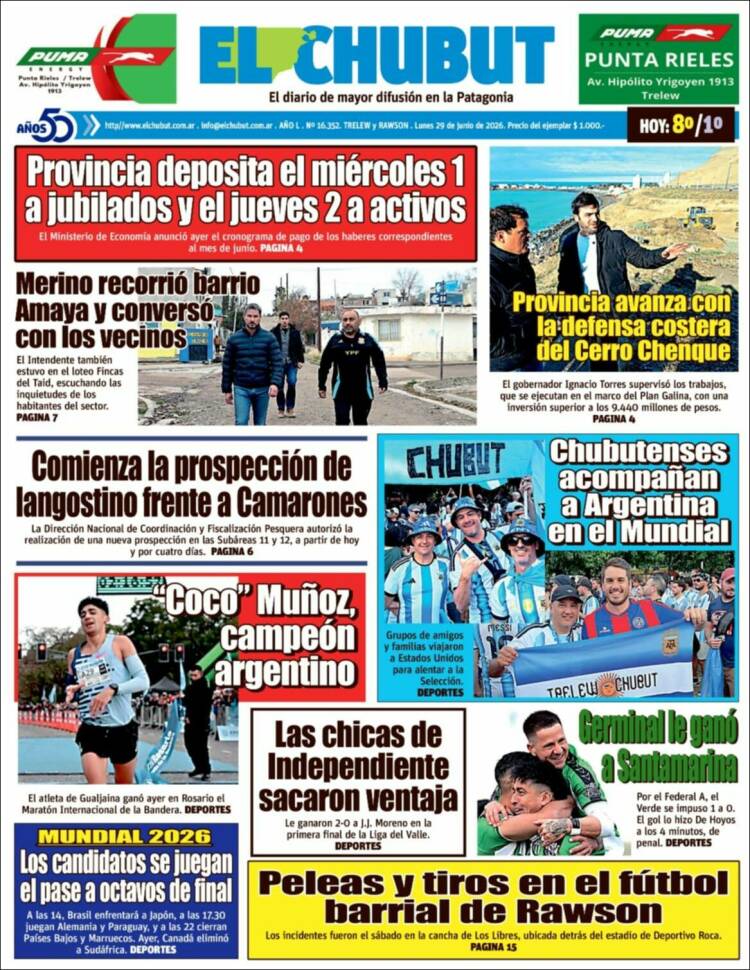 Portada de El Chubut (Argentina)