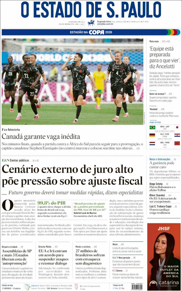 Portada de O Estado de São Paulo (Brasil)