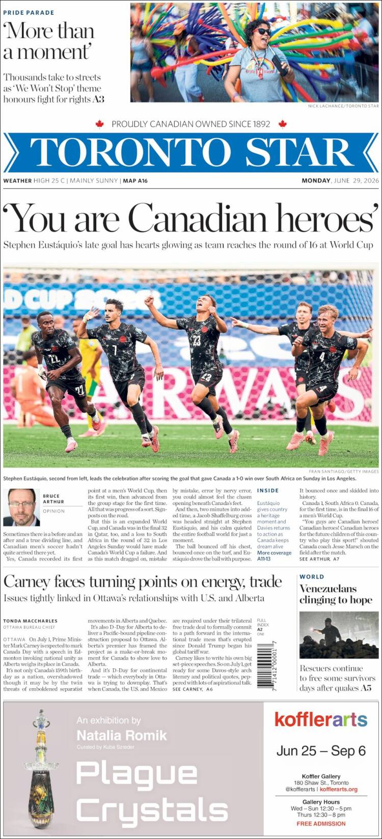 Portada de The Toronto Star (Canad&aacute;)