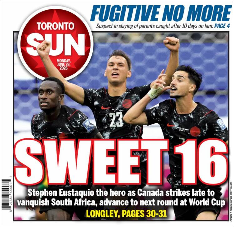 Portada de The Toronto Sun (Canad&aacute;)