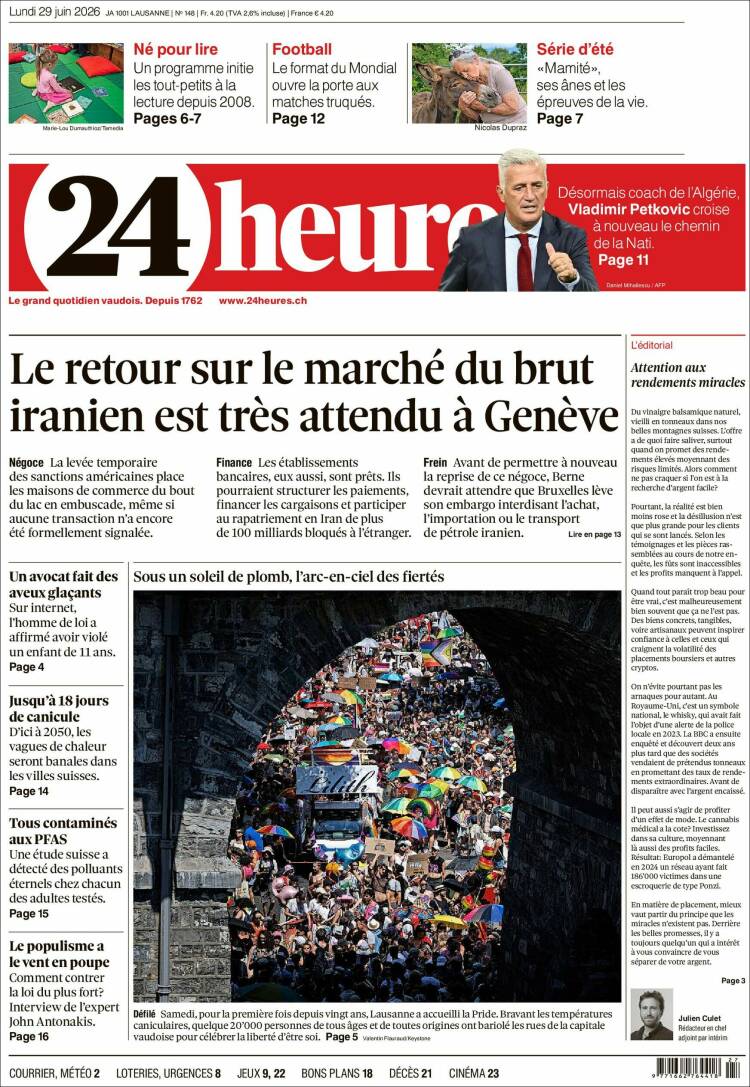 Portada de 24 Heures (Suiza)