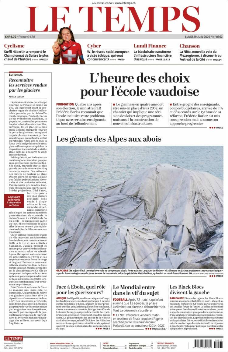 Portada de Le Matin (Suiza)
