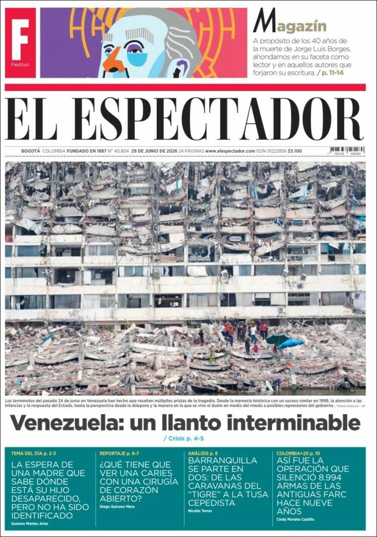 Portada de El Espectador (Colombia)