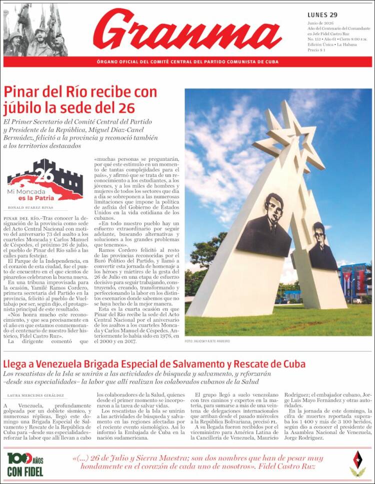 Portada de Granma (Cuba)