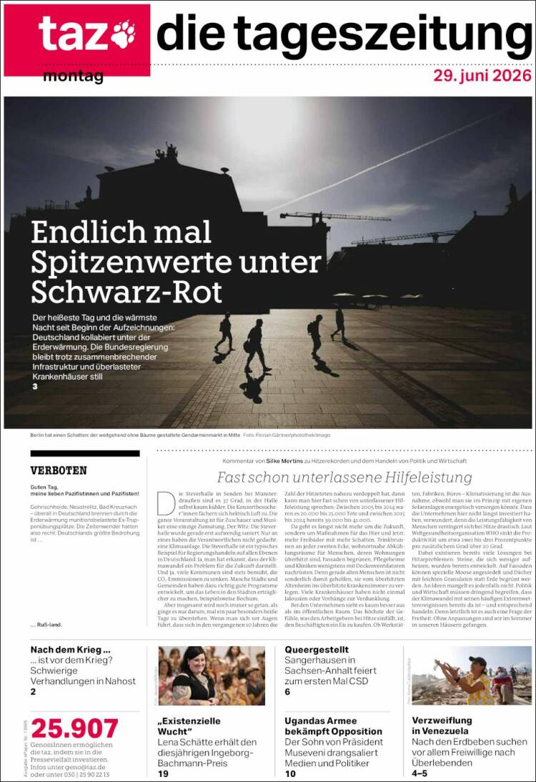 Portada de Die Tageszeitung (Alemania)