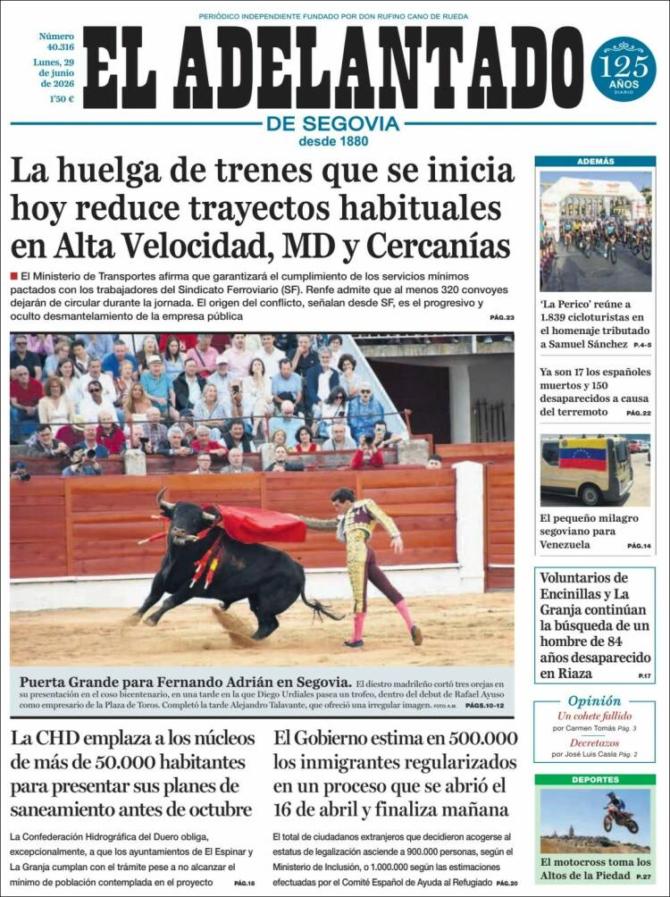 Portada de El Adelantado de Segovia (Espa&ntilde;a)