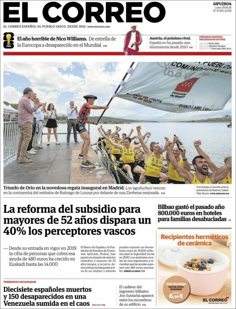 Portada de El Correo - Guipuzcoa (Espa&ntilde;a)