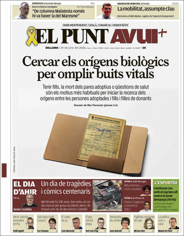 Portada de El Punt Avui (Espa&ntilde;a)