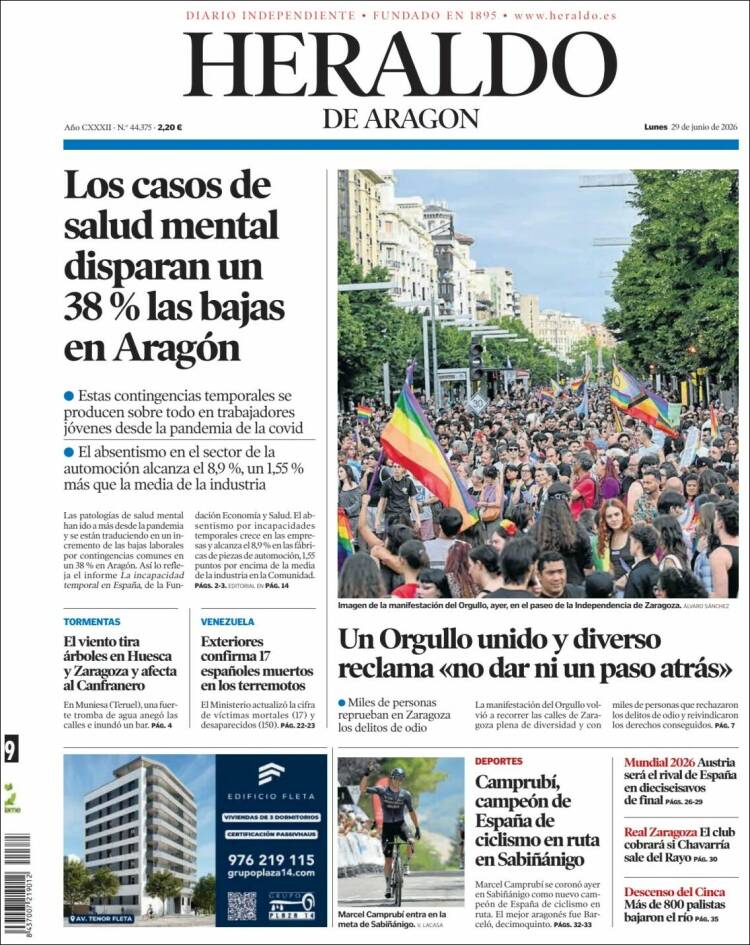 Portada de Heraldo de Aragón (Espa&ntilde;a)
