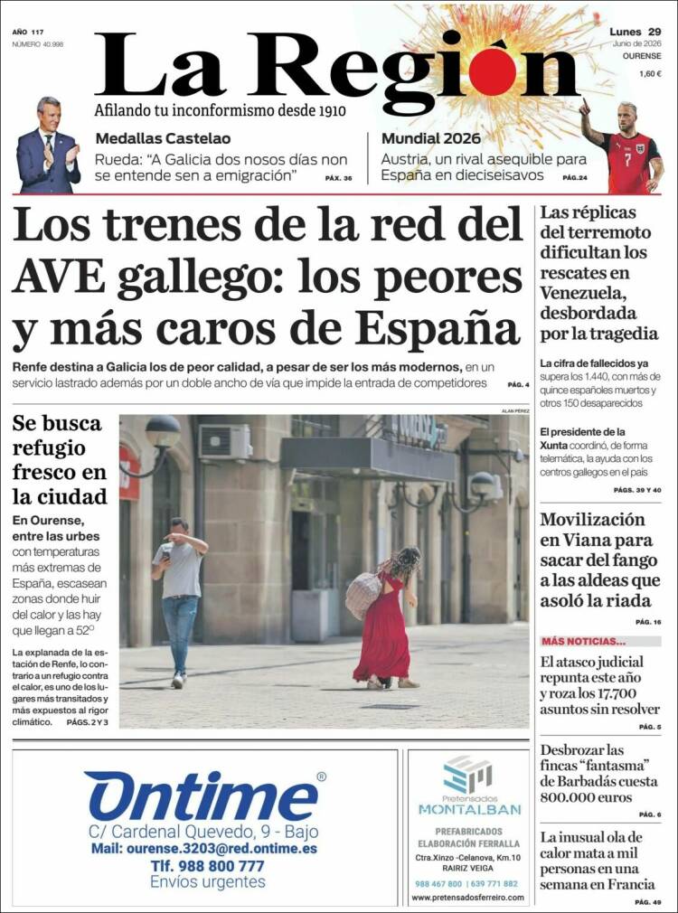 Portada de La Región de Ourense (Espa&ntilde;a)