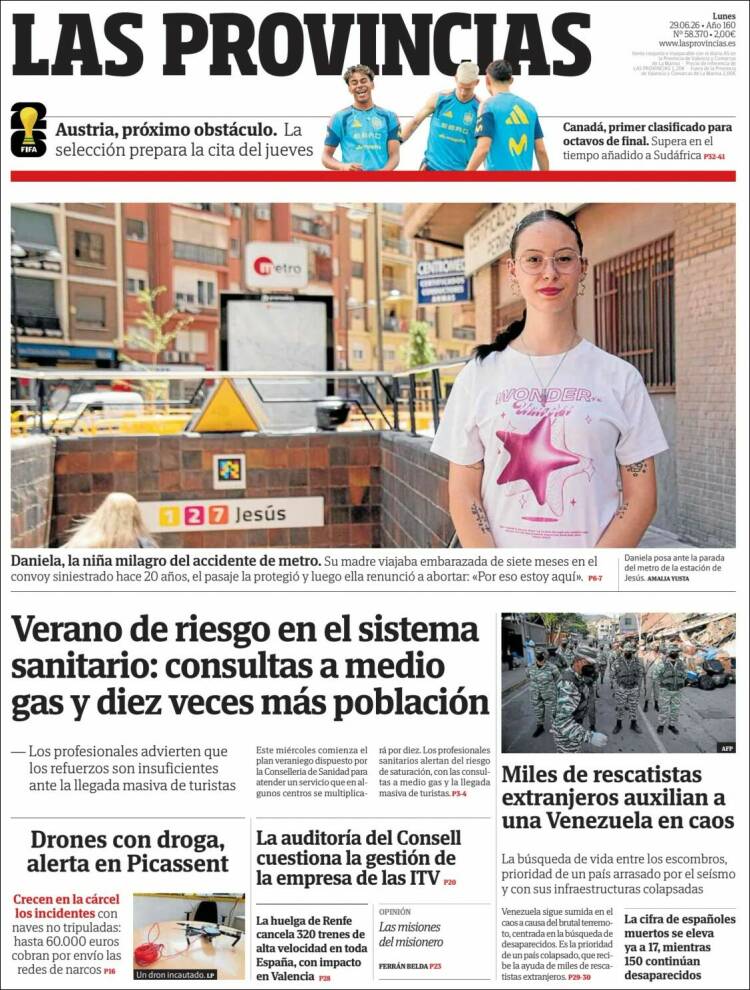Portada de Las Provincias (Espa&ntilde;a)