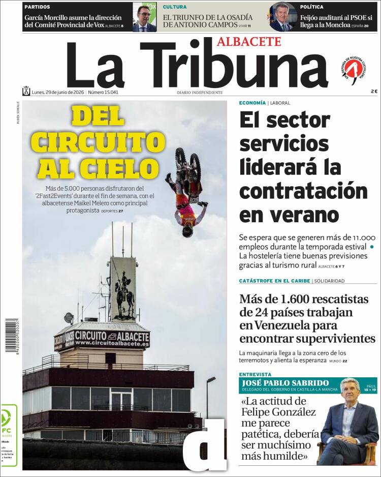 Portada de La Tribuna de Albacete (Espa&ntilde;a)