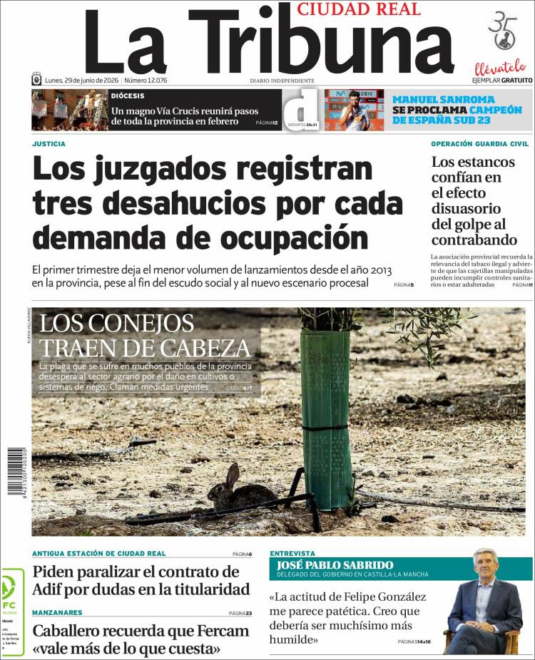 Portada de La Tribuna de Ciudad Real (Espa&ntilde;a)
