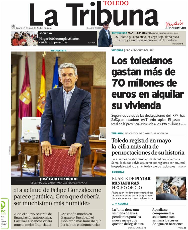 Portada de La Tribuna de Toledo (Espa&ntilde;a)