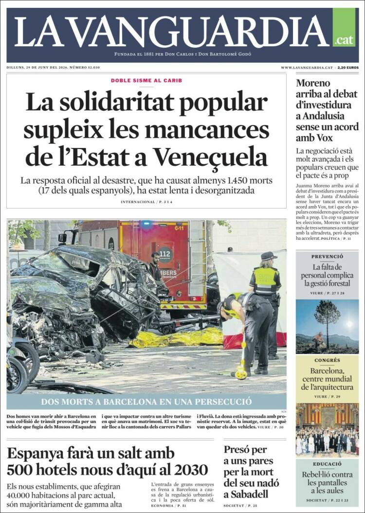 Portada de La Vanguardia (Espa&ntilde;a)