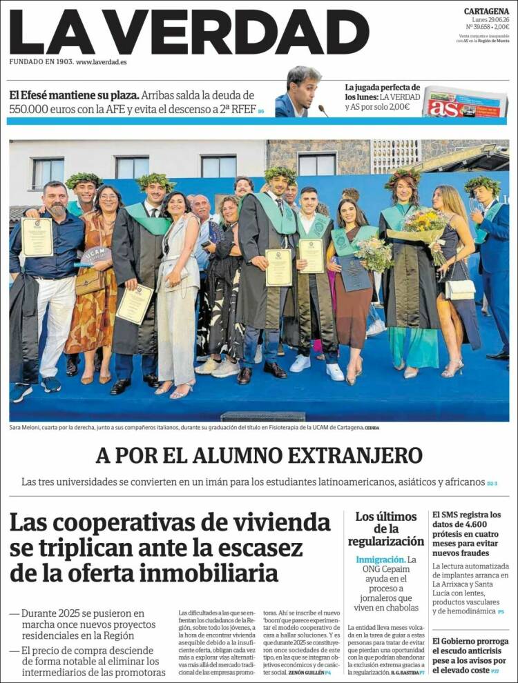 Portada de La Verdad de Cartagena (Espa&ntilde;a)