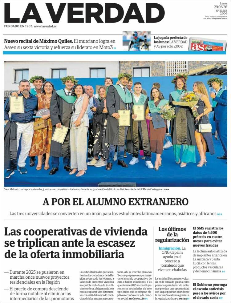 Portada de La Verdad de Murcia (Espa&ntilde;a)