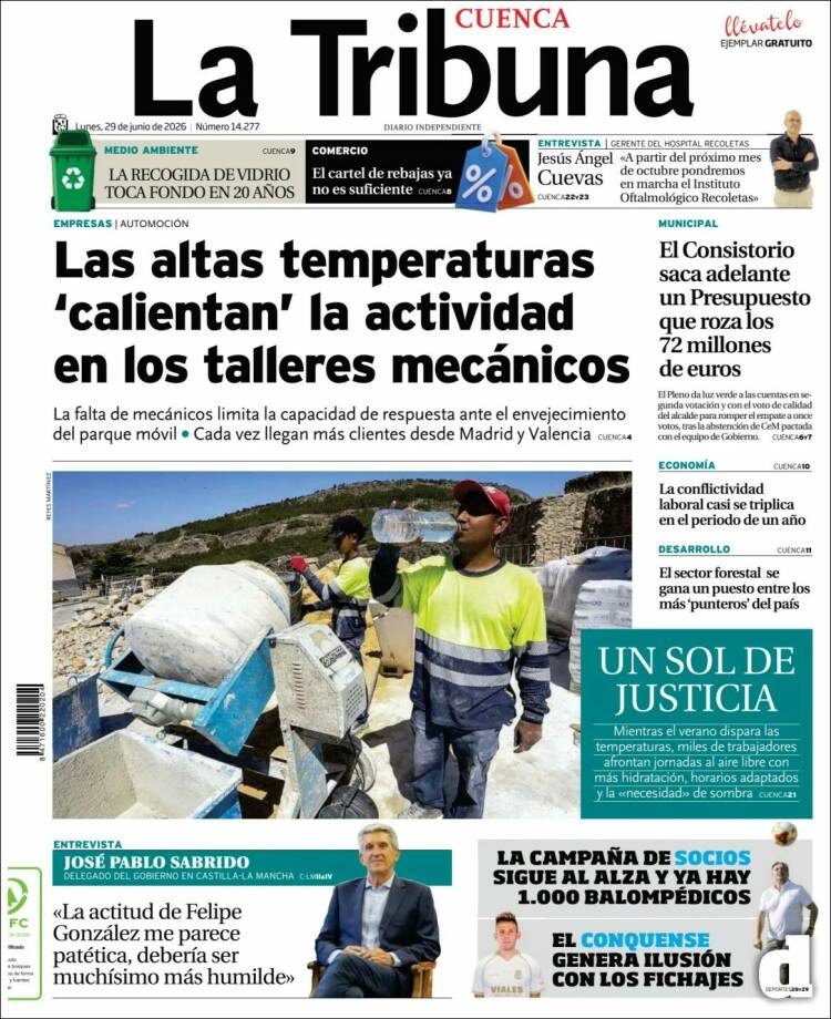Portada de La Tribuna de Cuenca (Espa&ntilde;a)
