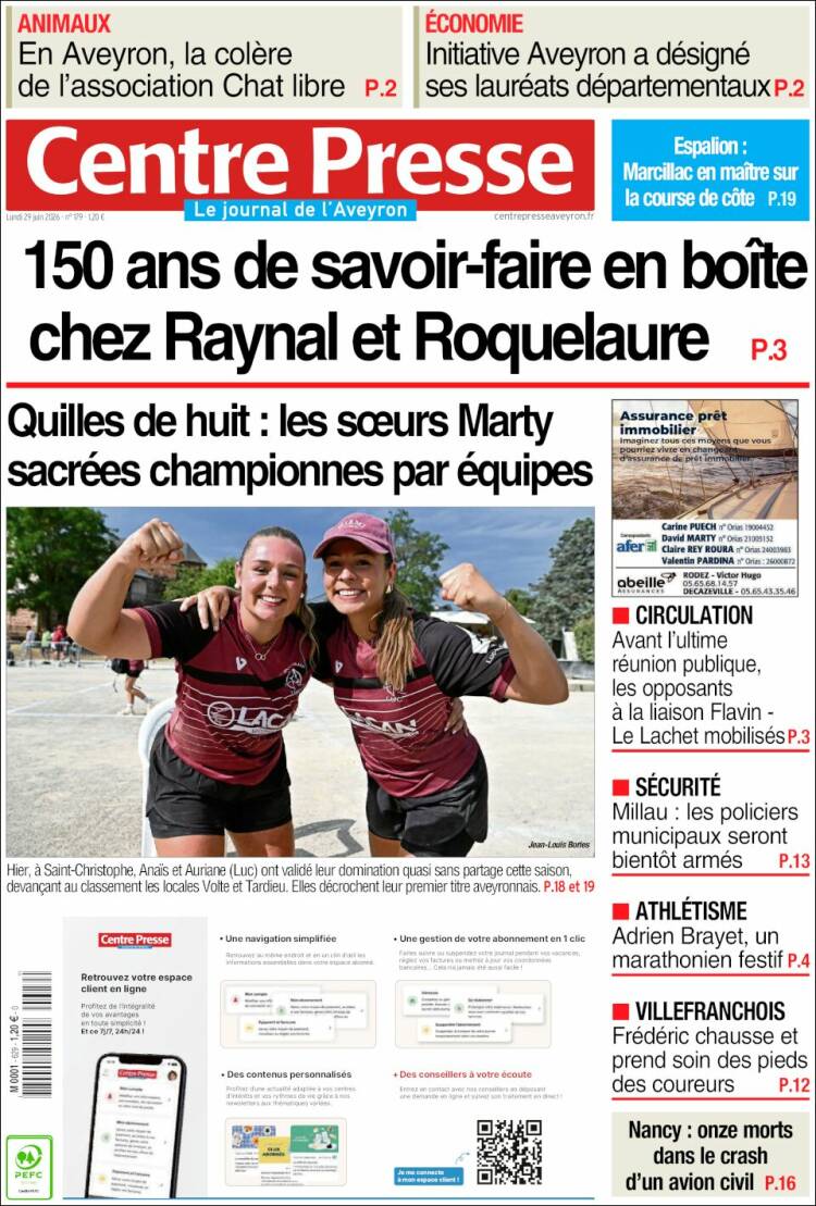 Portada de Centre Presse (Francia)