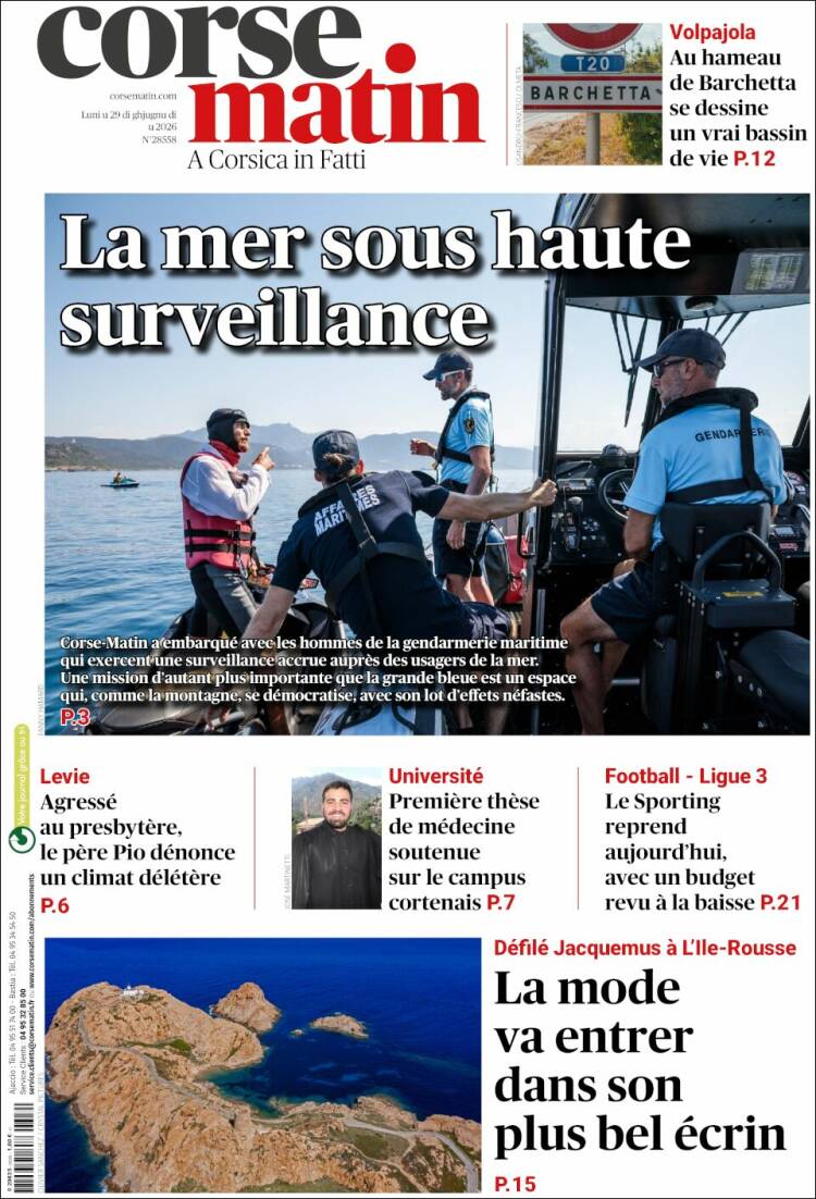 Portada de Corse-Matin (Francia)