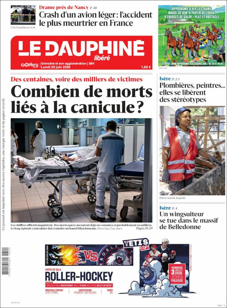 Portada de Le Dauphiné Libéré (Francia)