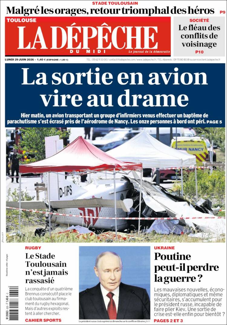Portada de La Dépêche du Midi (Francia)