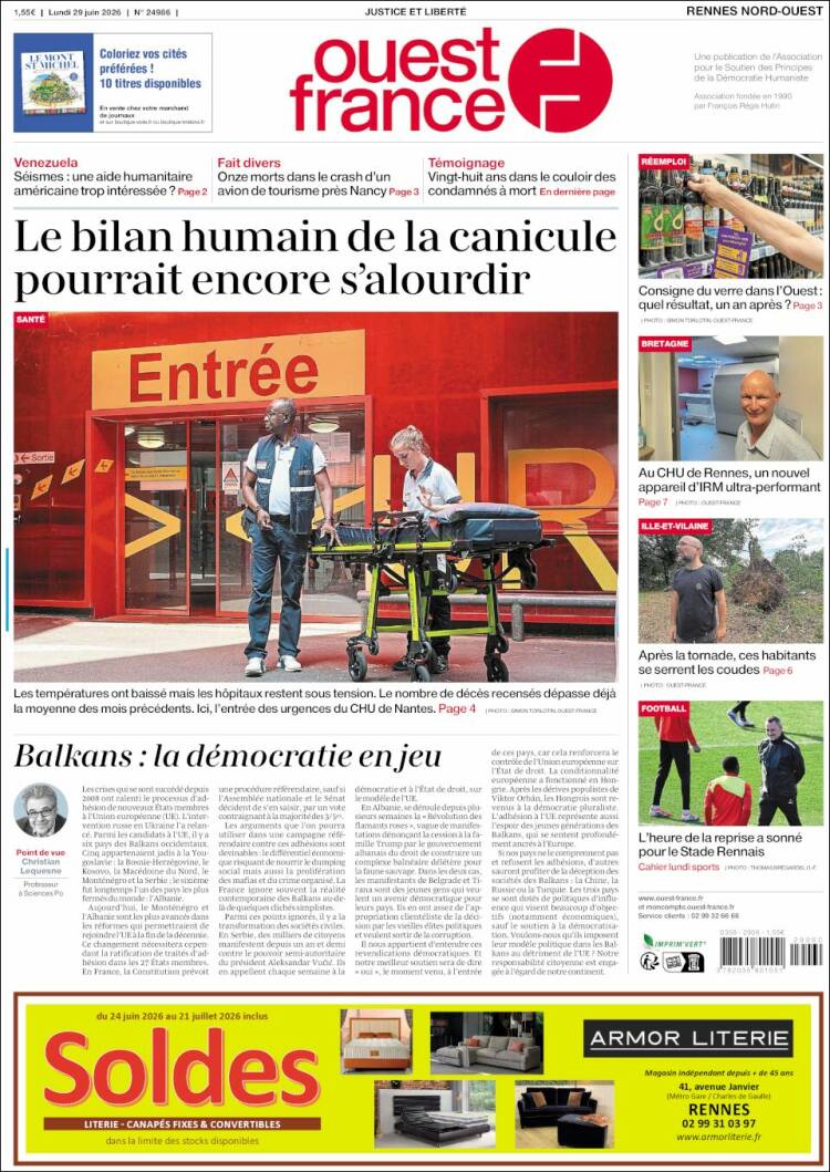 Portada de Ouest France (Francia)