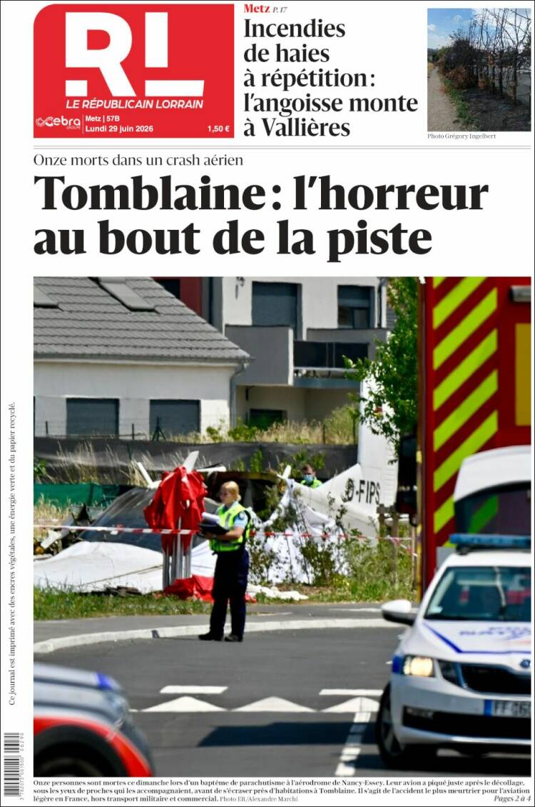 Portada de Le Republicain Lorrain (Francia)