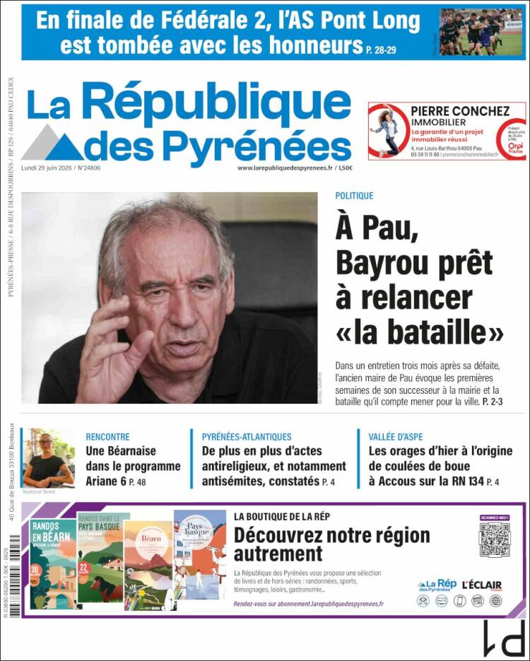 Portada de La République des Pyrénées (Francia)