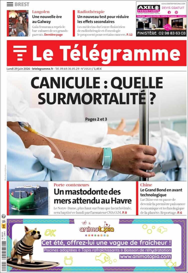 Portada de Télégramme (Francia)