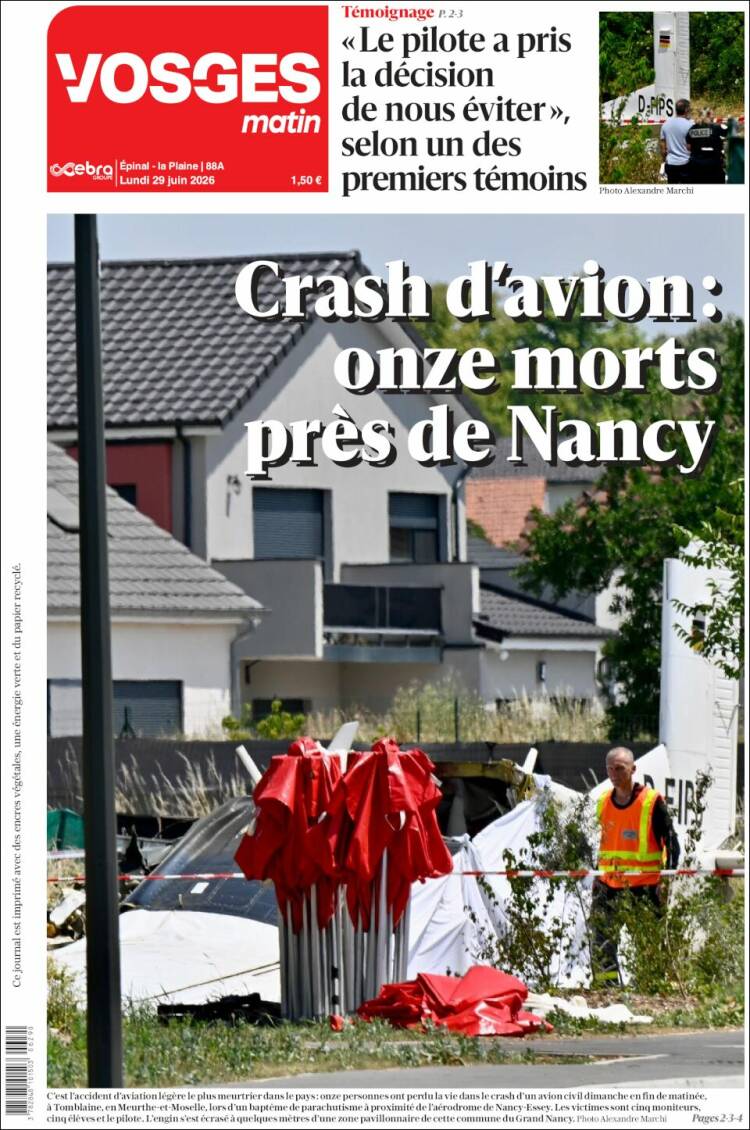 Portada de Vosges Matin (Francia)