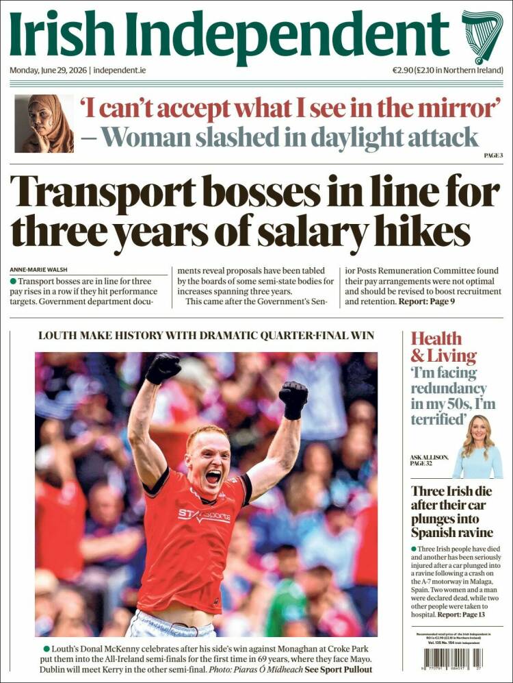 Portada de Irish Independent (Irlanda)