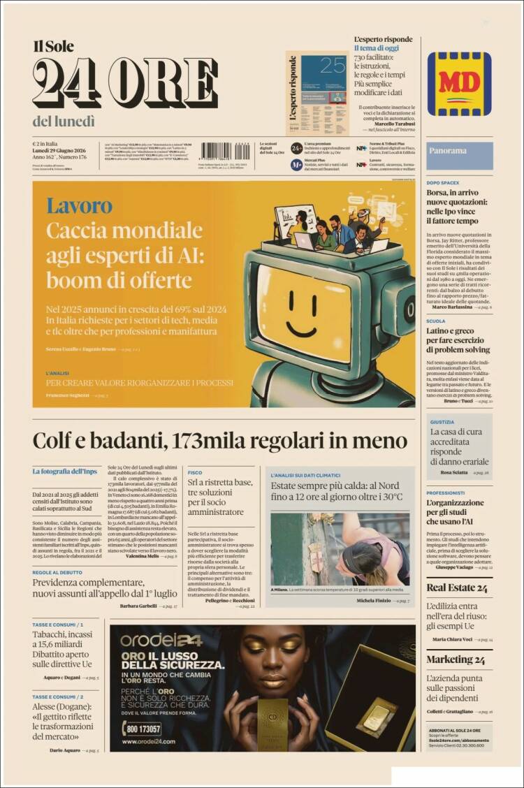 Portada de Il Sole 24 ORE (Italia)