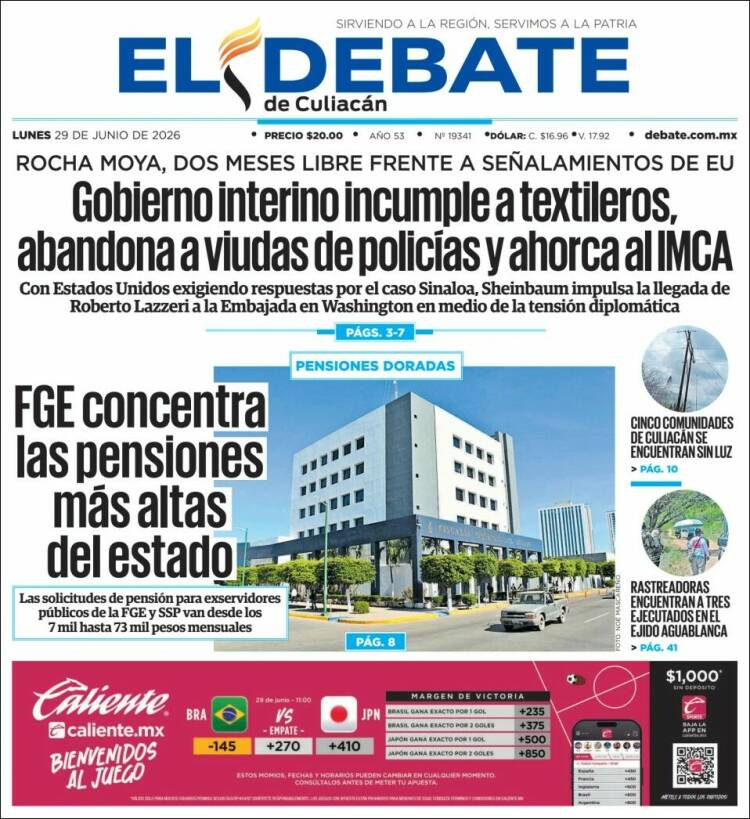 Portada de El Debate de Culiacán (M&eacute;xico)