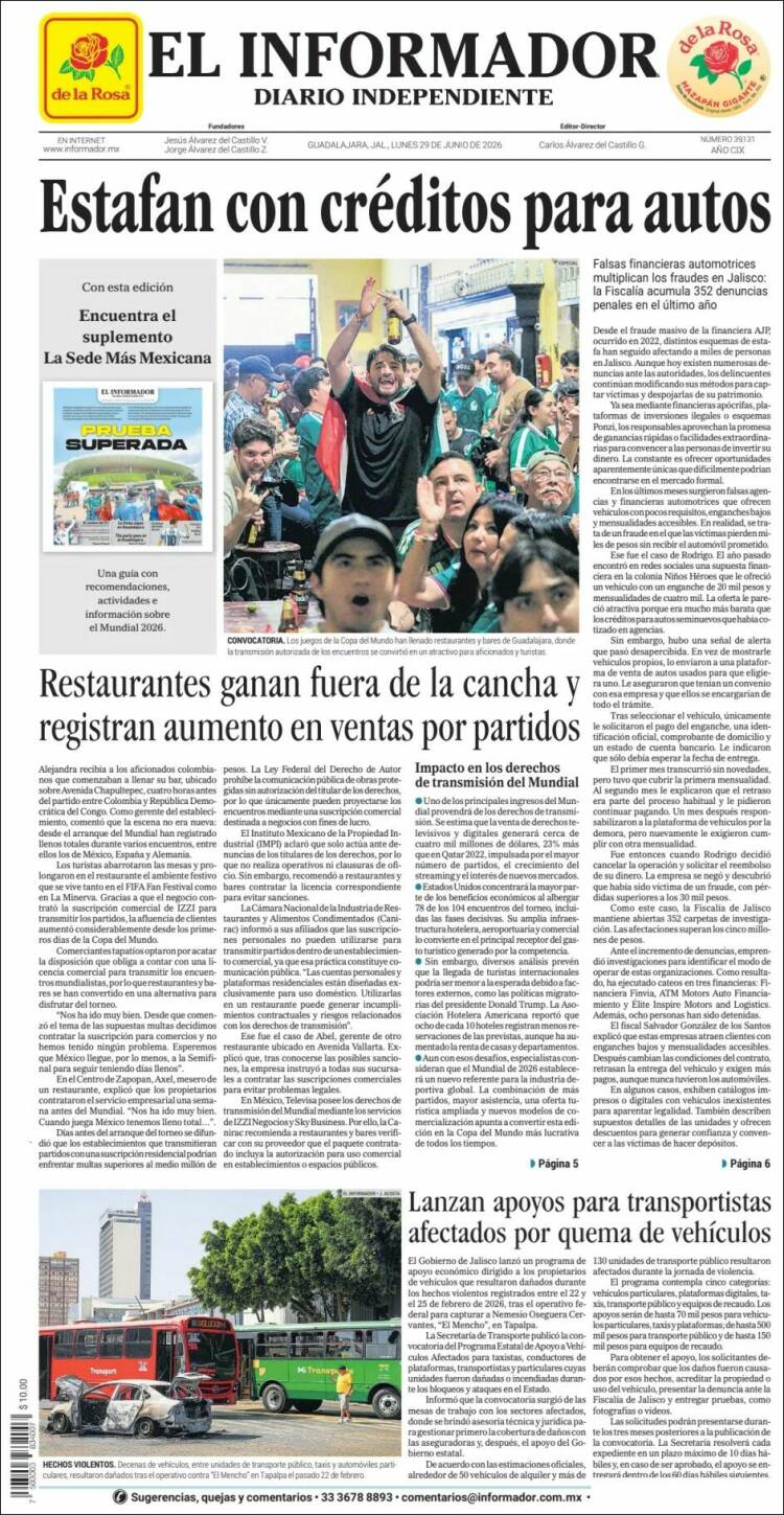 Portada de El Informador (M&eacute;xico)