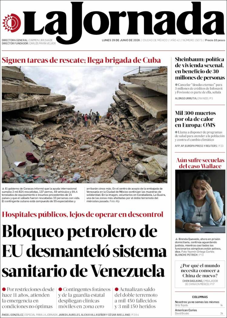Portada de La Jornada (M&eacute;xico)