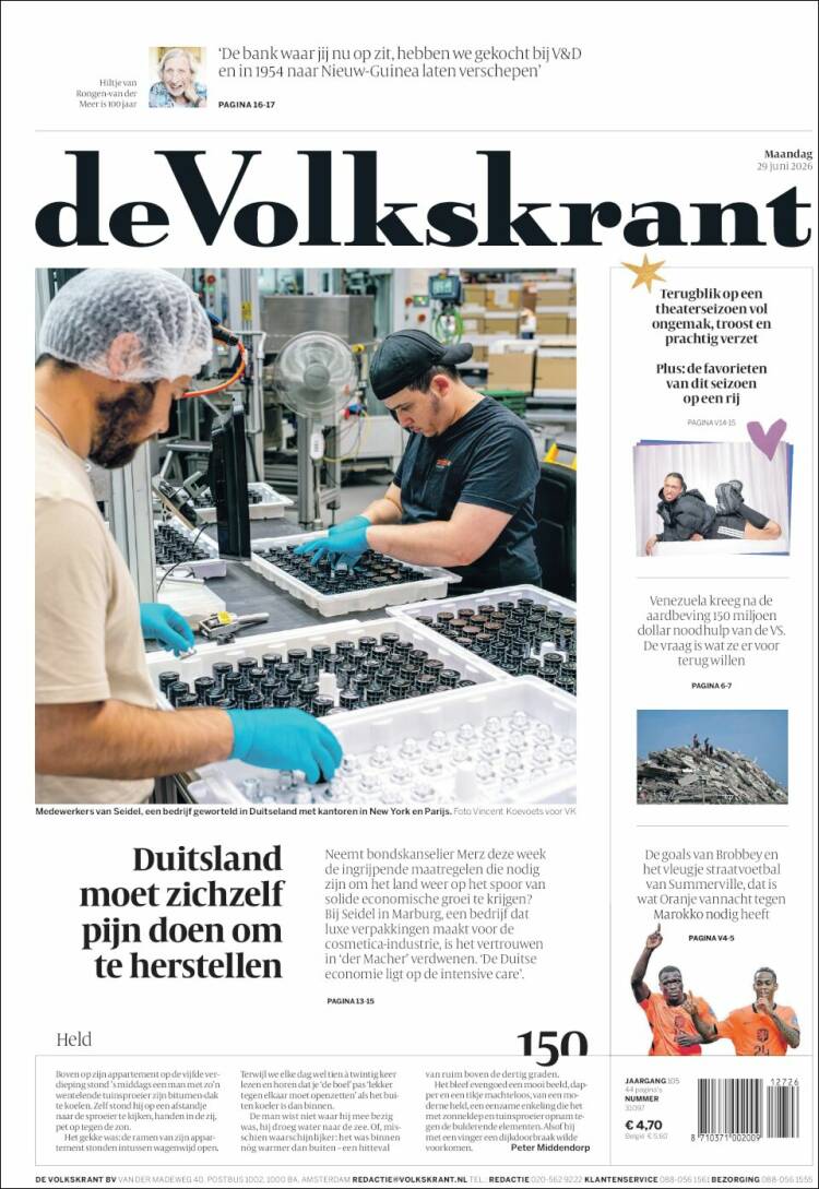 Portada de De Volkskrant (Pa&iacute;ses Bajos)