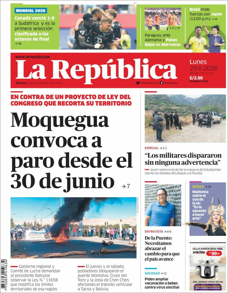 Portada de La Republica (Per&uacute;)