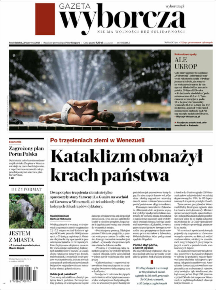 Portada de Gazeta Wyborcza (Polonia)