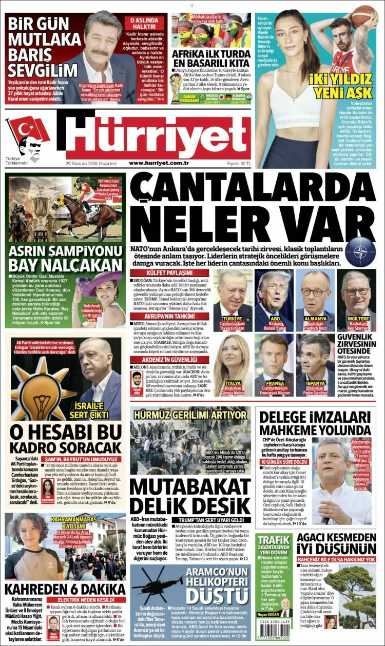Portada de Hürriyet (Turqu&iacute;a)