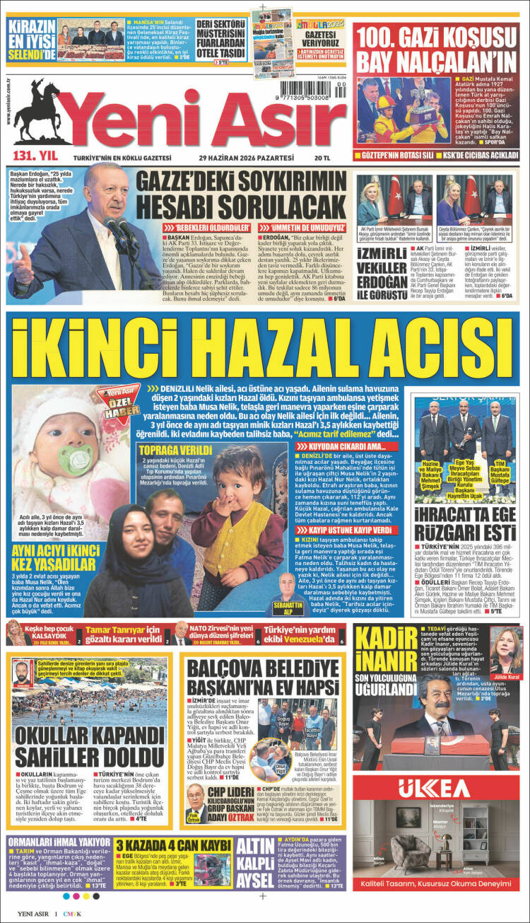 Portada de Yeni Asır (Turqu&iacute;a)