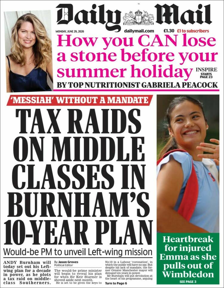 Portada de Daily Mail (Reino Unido)