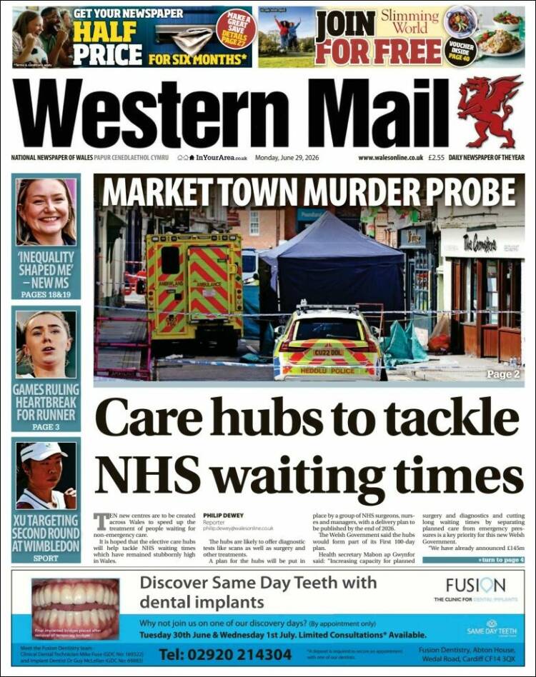 Portada de Western Mail (Reino Unido)