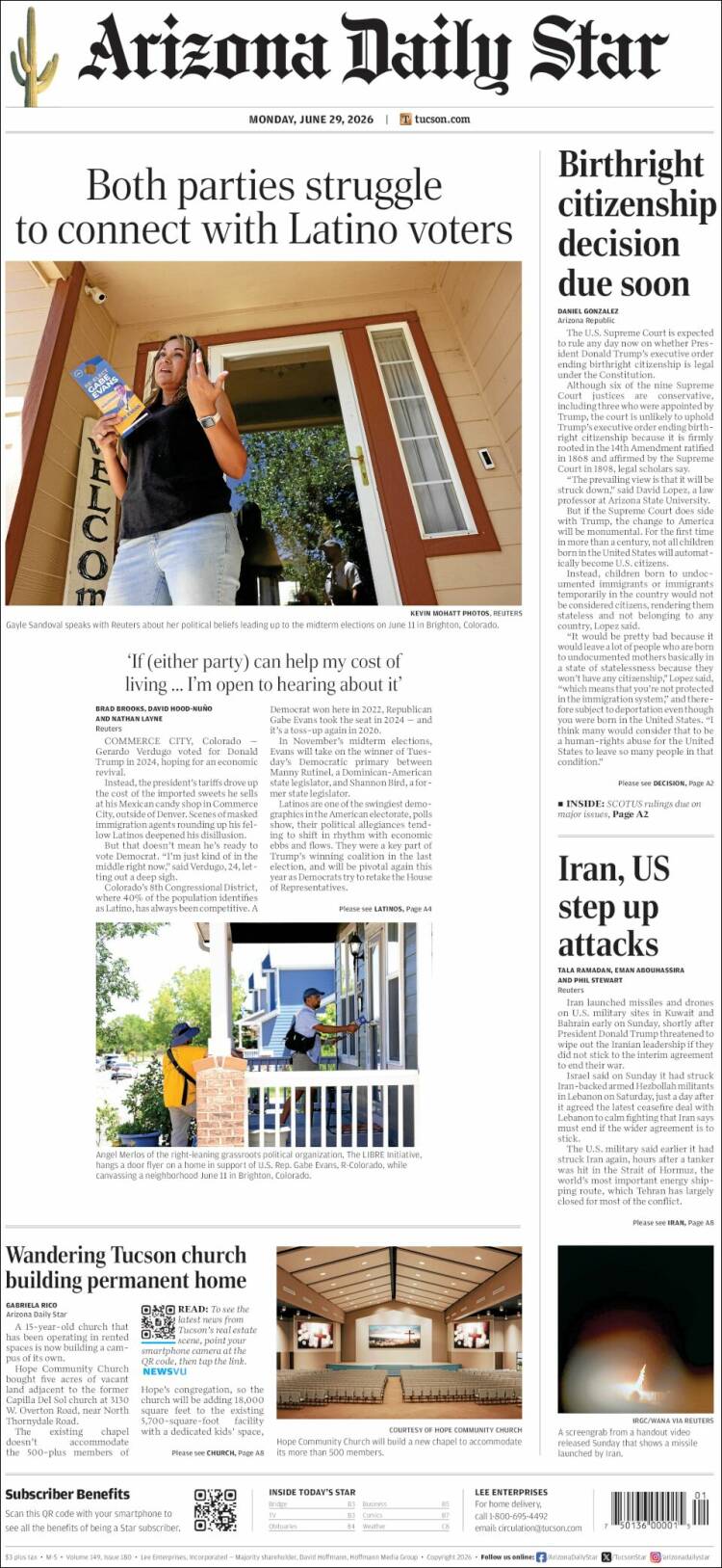 Portada de Arizona Daily Star (USA)