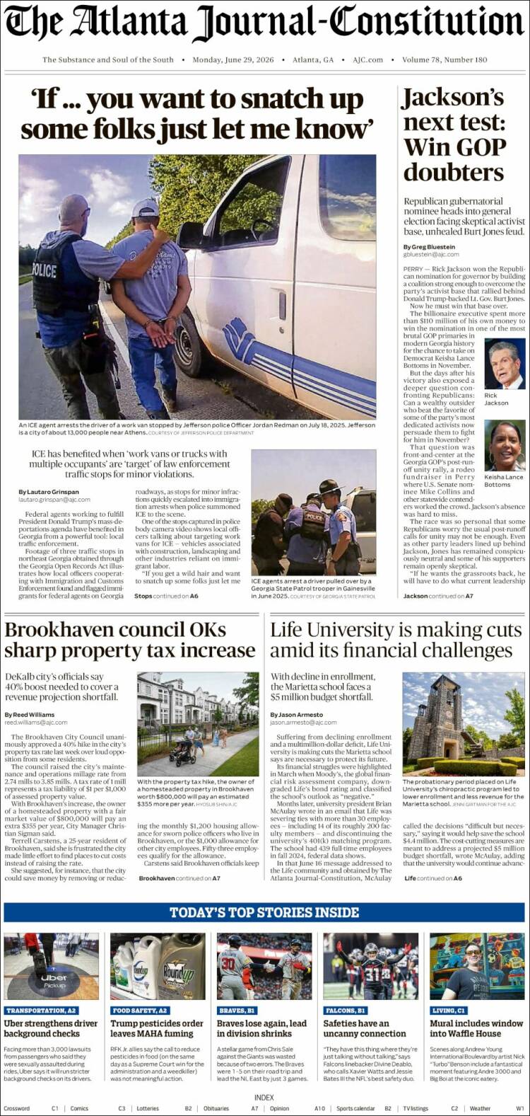 Portada de The Atlanta Journal-Constitution (USA)