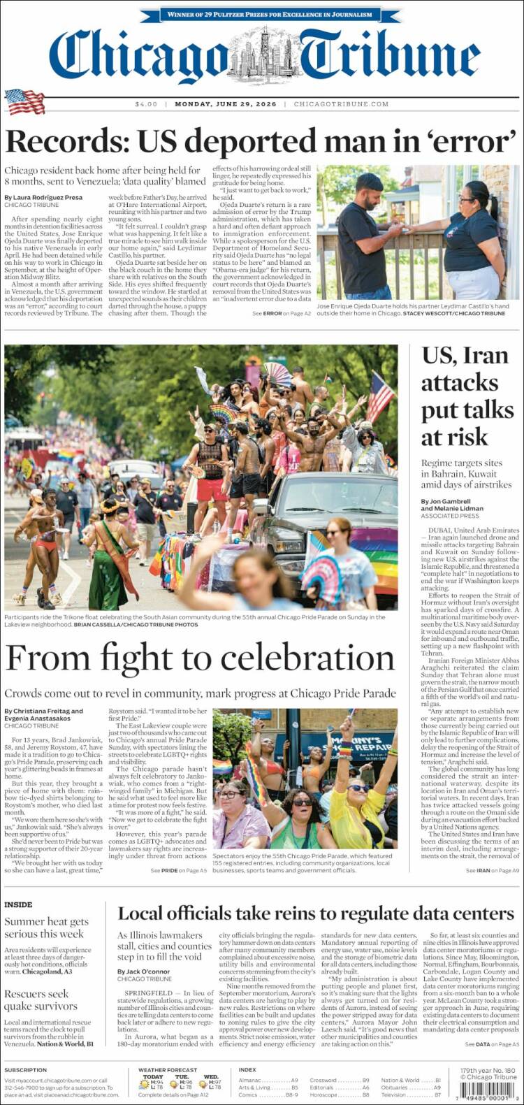 Portada de Chicago Tribune (USA)